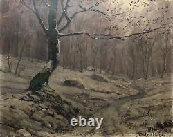 Old Tableau Signed Parisot 1918, Fontainebleau Forest, Oil on Panel
