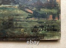 Old Tableau Signed Pascal Bibal, Animated Landscape, Oil on Panel, 19th Century