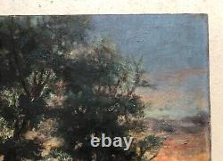 Old Tableau Signed Pascal Bibal, Animated Landscape, Oil on Panel, 19th Century
