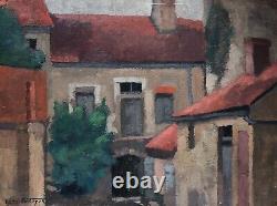 Old Tableau Signed René Fontayne, Houses, Oil on Cardboard, Painting, 20th Century