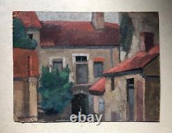 Old Tableau Signed René Fontayne, Houses, Oil on Cardboard, Painting, 20th Century