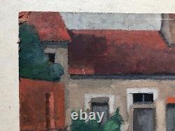 Old Tableau Signed René Fontayne, Houses, Oil on Cardboard, Painting, 20th Century