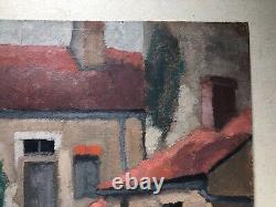 Old Tableau Signed René Fontayne, Houses, Oil on Cardboard, Painting, 20th Century