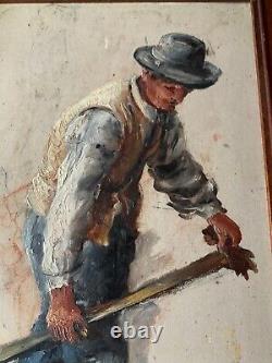 Old Tableau Sketch Oil On Panel Study For A Peasant 19th Century