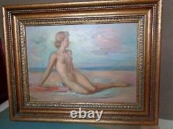 Old Tableau around 1960 Oil on Panel Figure Lying Naked Advier ANDRé