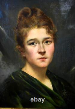 Old Tableau oil on canvas portrait of lady Maxime DASTUGUE (1851-1909)