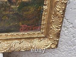 Old Tableau signed Landscape House River Oil Painting on Panel of Isorel