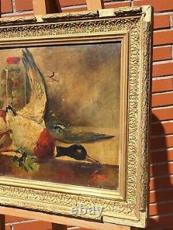 Old Tableau signed Still Life with Game. Oil painting on canvas.