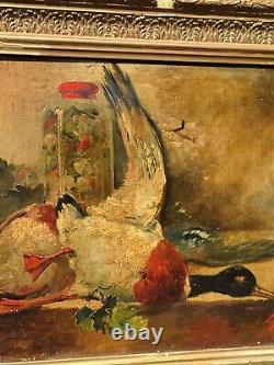 Old Tableau signed Still Life with Game. Oil painting on canvas.