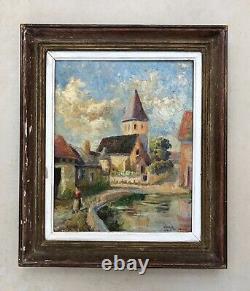 Old Tableau signed and dated 1944, Village of Saclay, Oil on panel, 20th century