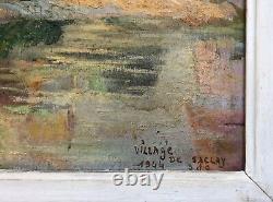 Old Tableau signed and dated 1944, Village of Saclay, Oil on panel, 20th century