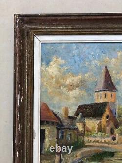 Old Tableau signed and dated 1944, Village of Saclay, Oil on panel, 20th century