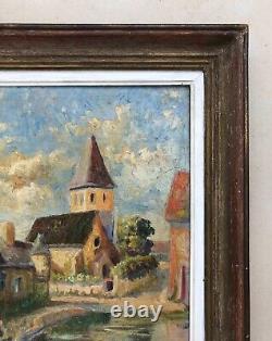 Old Tableau signed and dated 1944, Village of Saclay, Oil on panel, 20th century