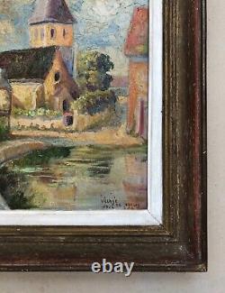 Old Tableau signed and dated 1944, Village of Saclay, Oil on panel, 20th century