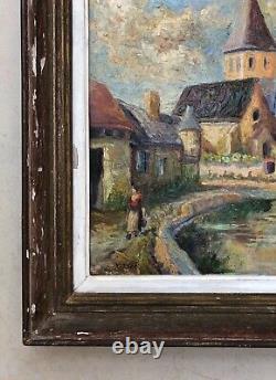 Old Tableau signed and dated 1944, Village of Saclay, Oil on panel, 20th century