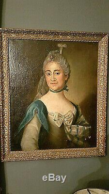 Old Time Table XVIII Portrait Oil On Canvas Period Louis XV