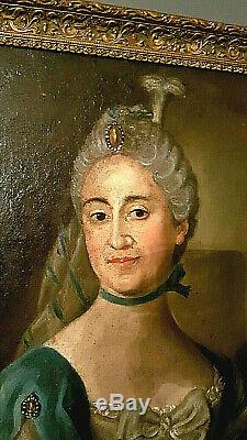 Old Time Table XVIII Portrait Oil On Canvas Period Louis XV