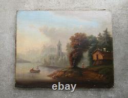 Old Very Beautiful Painting, Mid-19th Century, Oil On Canvas Fisherman Landscape Barbizon