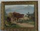 Old Wood Frame Dore Painting Oil On Canvas Herd Cows, Sheep