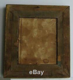 Old Wood Frame Dore Painting Oil On Canvas White And Brown Cow