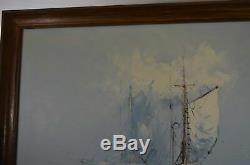 Old Wooden Frame Painting On Canvas Oil Sign Nature Sea Boat Beach Lighthouse