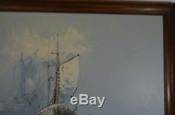 Old Wooden Frame Painting On Canvas Oil Sign Nature Sea Boat Beach Lighthouse