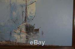 Old Wooden Frame Painting On Canvas Oil Sign Nature Sea Boat Beach Lighthouse