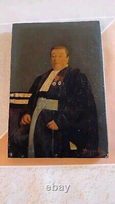 Old XIX Oil Painting on Wood A Lawyer Signed Louise Dugardin