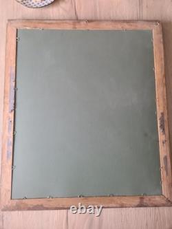 Old carved wooden frame with a reproduction of an oil on canvas signed