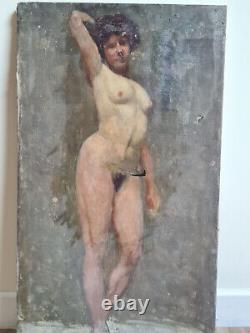 Old female nude oil on canvas to be restored. Ca 1890