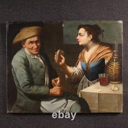 Old genre scene painting, Lombard oil on canvas, 17th century