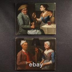 Old genre scene painting, Lombard oil on canvas, 17th century
