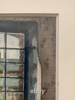 Old interior tableau window on garden roofs post impressionist flowers