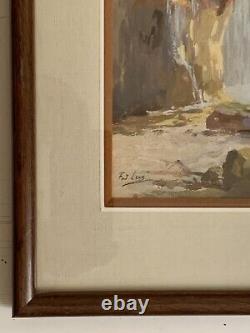 Old landscape painting of mountain cliff by Frederic Louis Levé impressionism