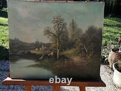 Old landscape painting oil on canvas by Henri Catrou to be restored