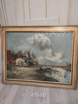 Old large oil painting on canvas marine decor signed