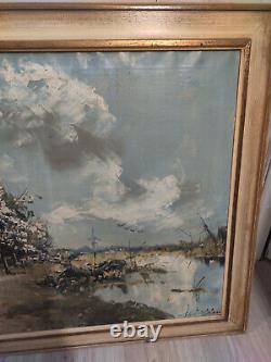 Old large oil painting on canvas marine decor signed
