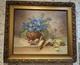 Old Large Painting Signed Oil On Canvas Still Life Golden Frame Decor