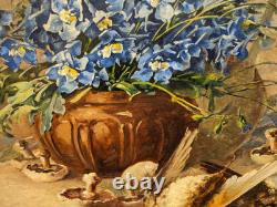 Old large painting signed oil on canvas still life golden frame decor