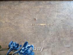 Old large painting signed oil on canvas still life golden frame decor