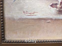 Old large painting signed oil on canvas still life golden frame decor