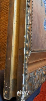 Old large painting signed oil on canvas still life golden frame decor