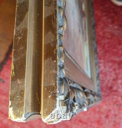 Old large painting signed oil on canvas still life golden frame decor