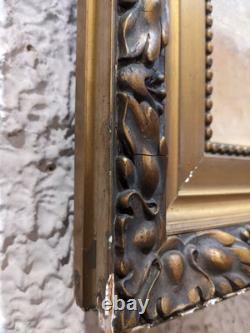 Old large painting signed oil on canvas still life golden frame decor