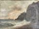 Old Marine Oil On Canvas-backed Cardboard, Cliffs And Sailboats, Unsigned, 19th Century