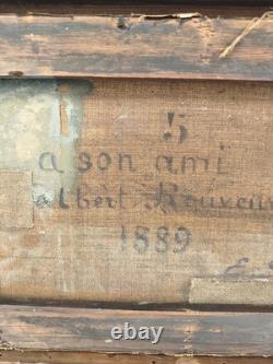 Old marine oil painting on canvas, 1889, signed carved gilded frame