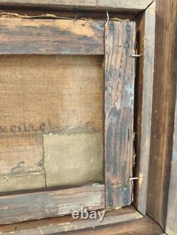 Old marine oil painting on canvas, 1889, signed carved gilded frame