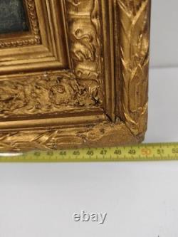 Old marine oil painting on canvas, 1889, signed carved gilded frame