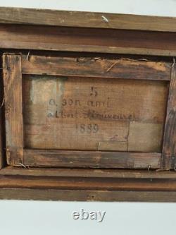 Old marine oil painting on canvas, 1889, signed carved gilded frame