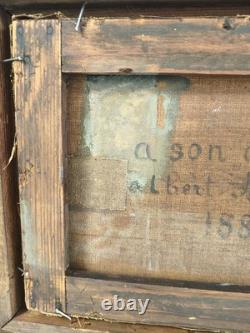 Old marine oil painting on canvas, 1889, signed carved gilded frame